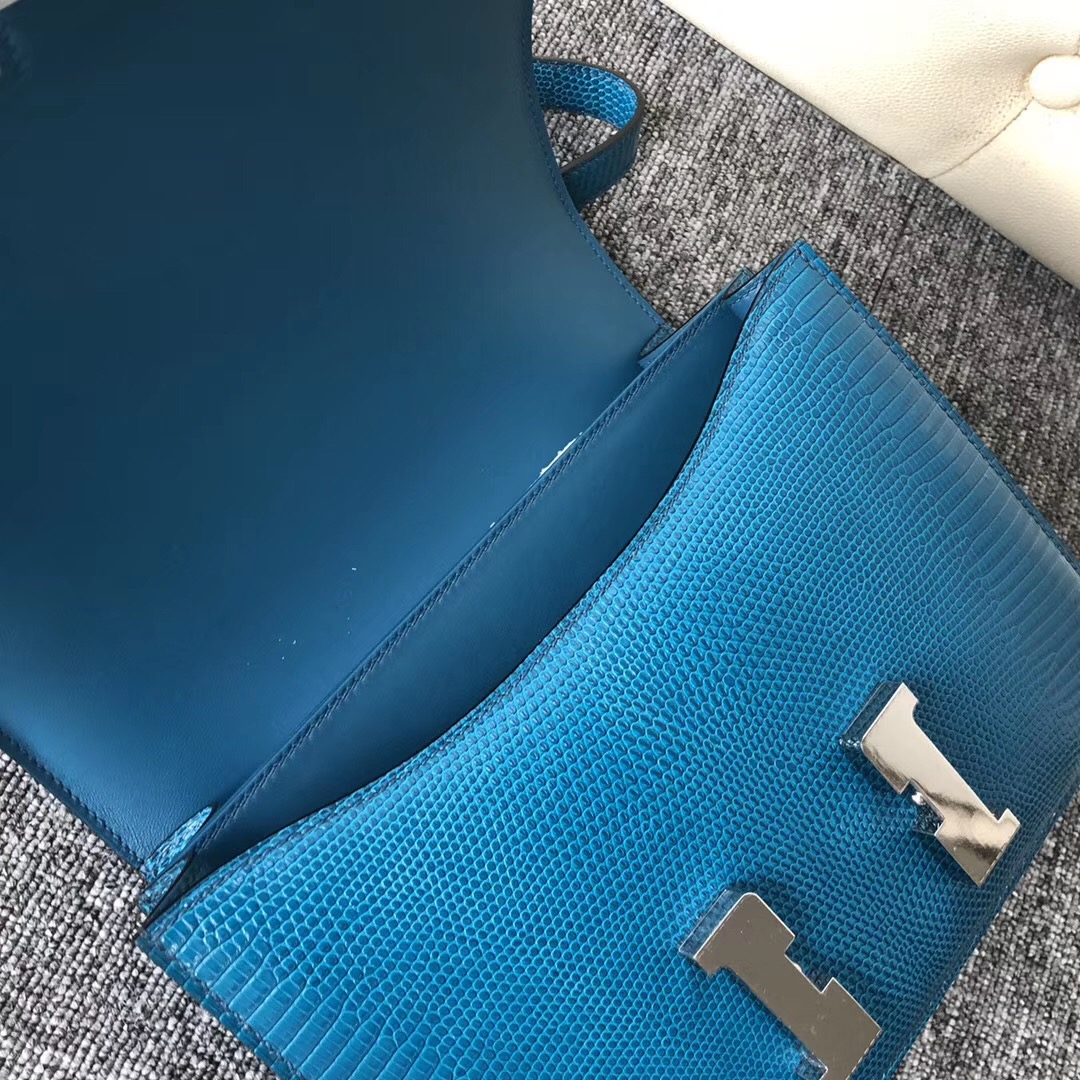 USA Hermes Constance 24cm Lizard 7W Blue izmir 伊茲密爾藍