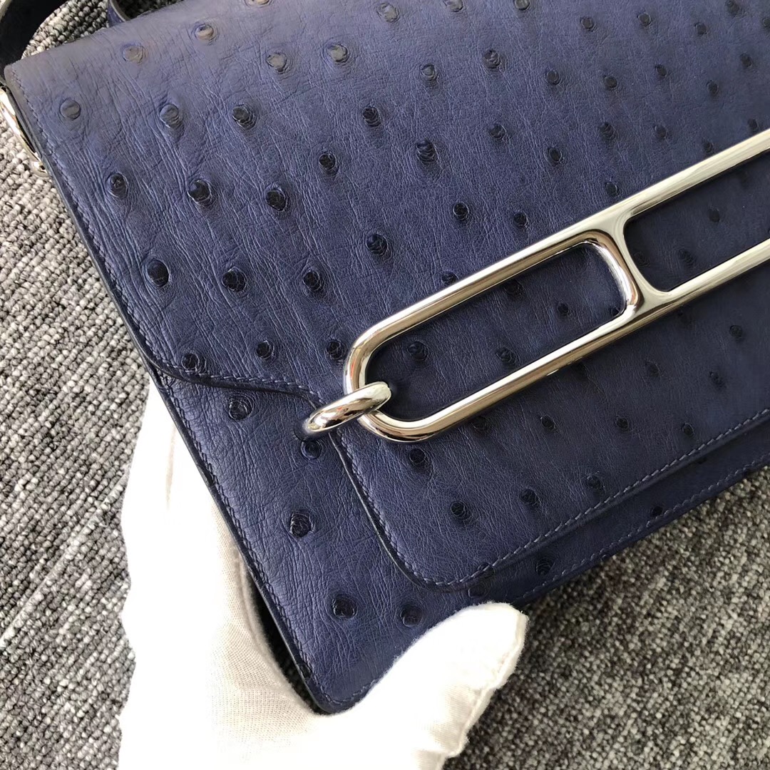 Canada Hermes Roulis 23cm Ostrich CK73 Blue Sapphire 寶石藍