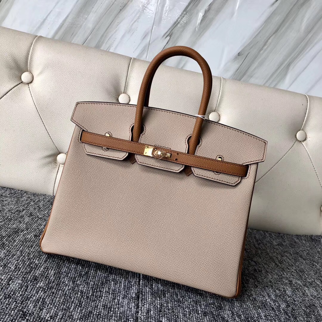 香港灣仔區東區 鉑金包定制 Hermes Birkin 25cm Hss S2風衣灰/CK37金棕色