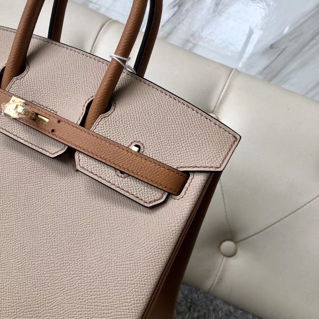 香港灣仔區東區 鉑金包定制 Hermes Birkin 25cm Hss S2風衣灰/CK37金棕色