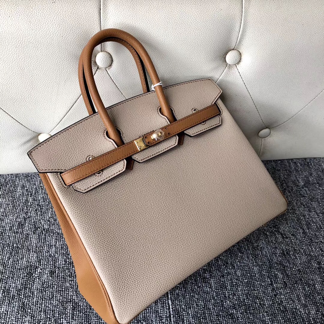 香港灣仔區東區 鉑金包定制 Hermes Birkin 25cm Hss S2風衣灰/CK37金棕色