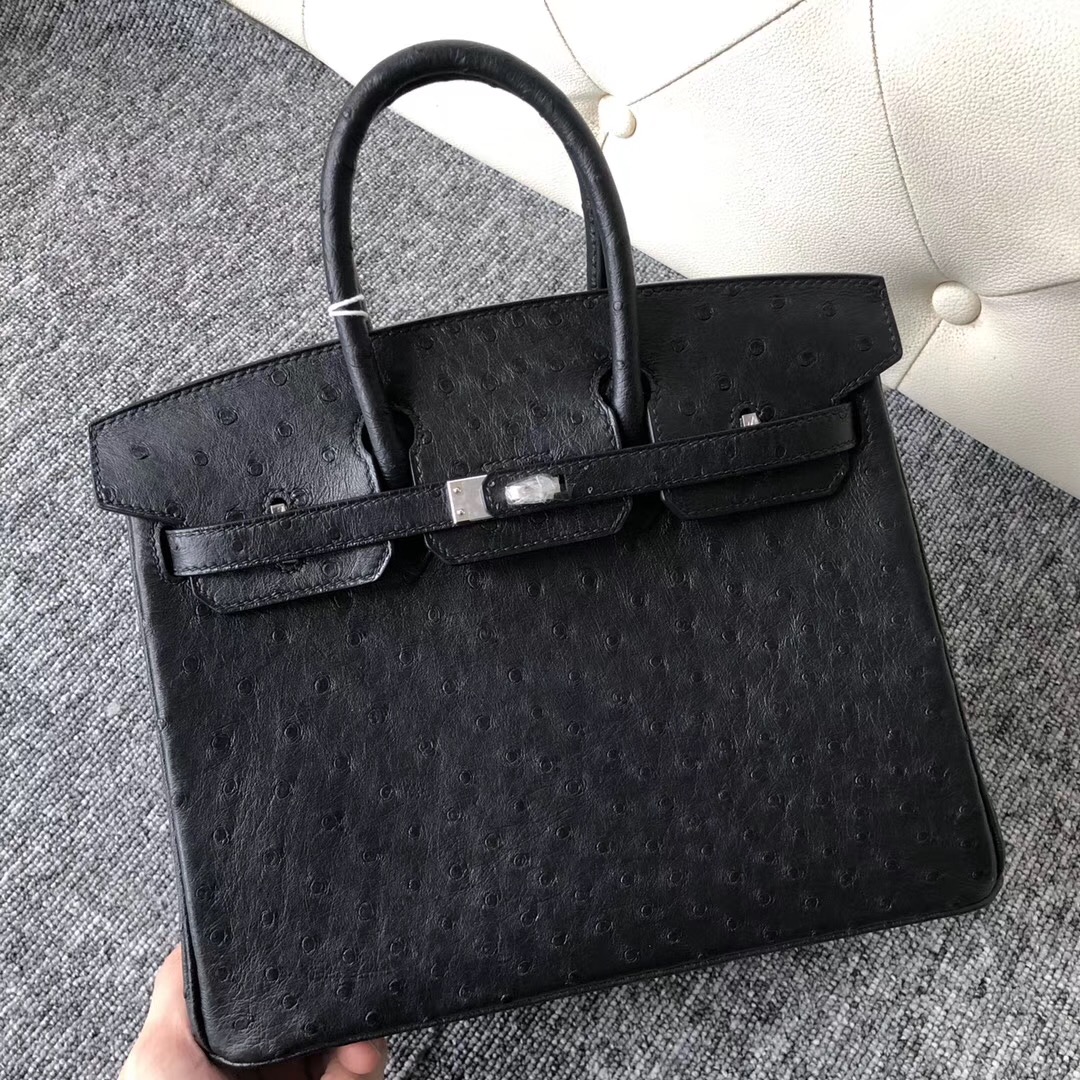 臺灣臺北桃園愛馬仕鉑金包定制 Taiwan Hermes Birkin 25cm CC89黑色 鴕鳥皮