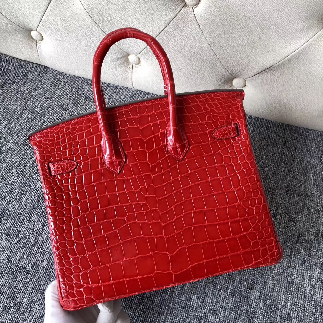 Hermes Birkin 25cm 亮面倒V 澳洲灣鱷 CK95法拉利紅 Braise Porosus Crocodile