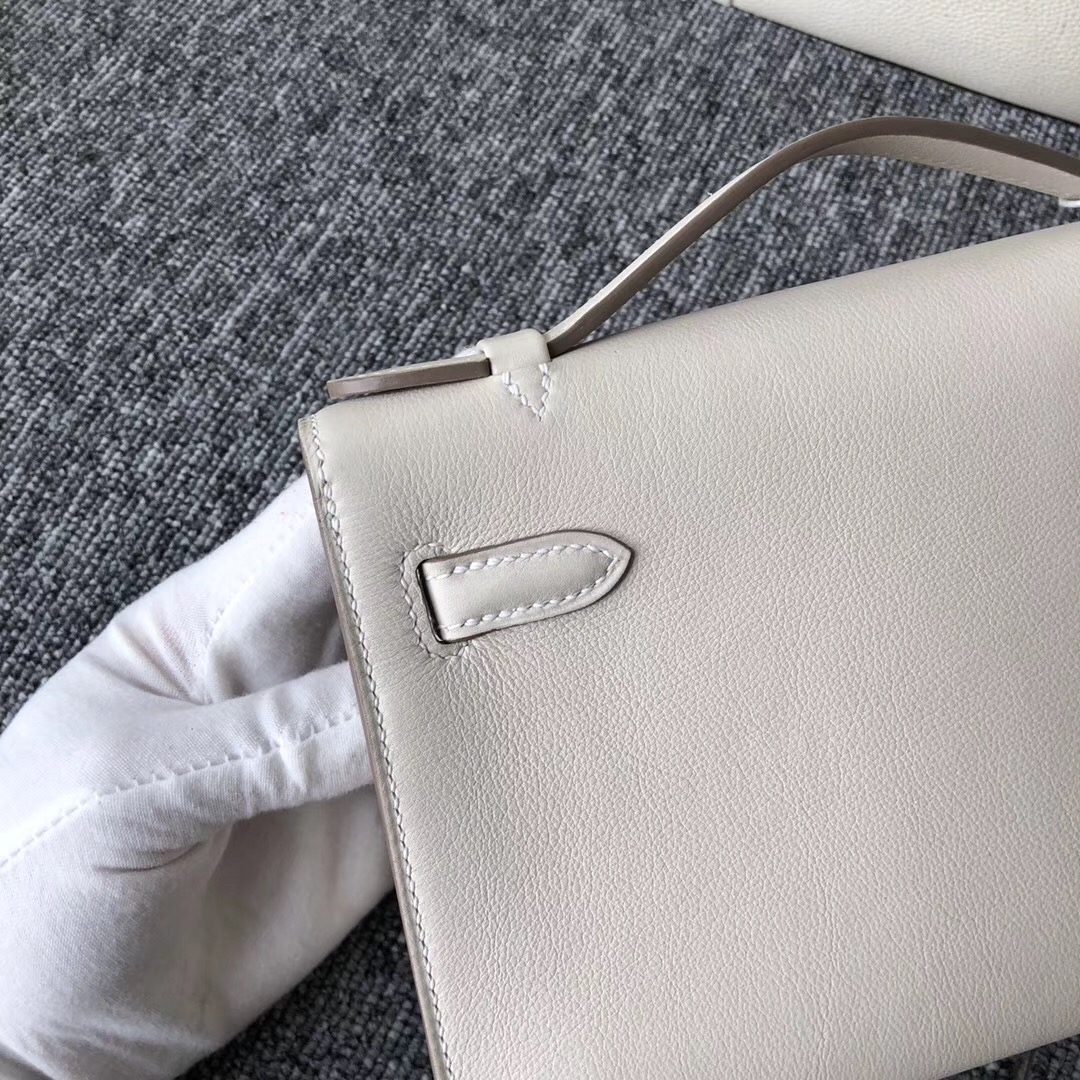 new jersey USA Hermes Mini Kelly Pochette 22cm CK10 Craie 奶昔白 Swift