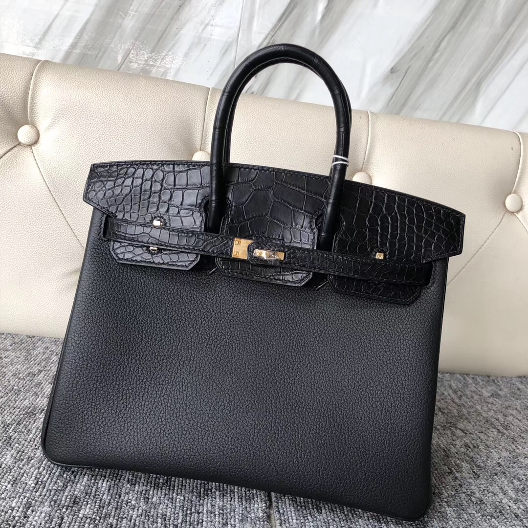 Washington State,USA Hermes Birkin 25cm Touch Togo/alligator crocodile CK89 Noir