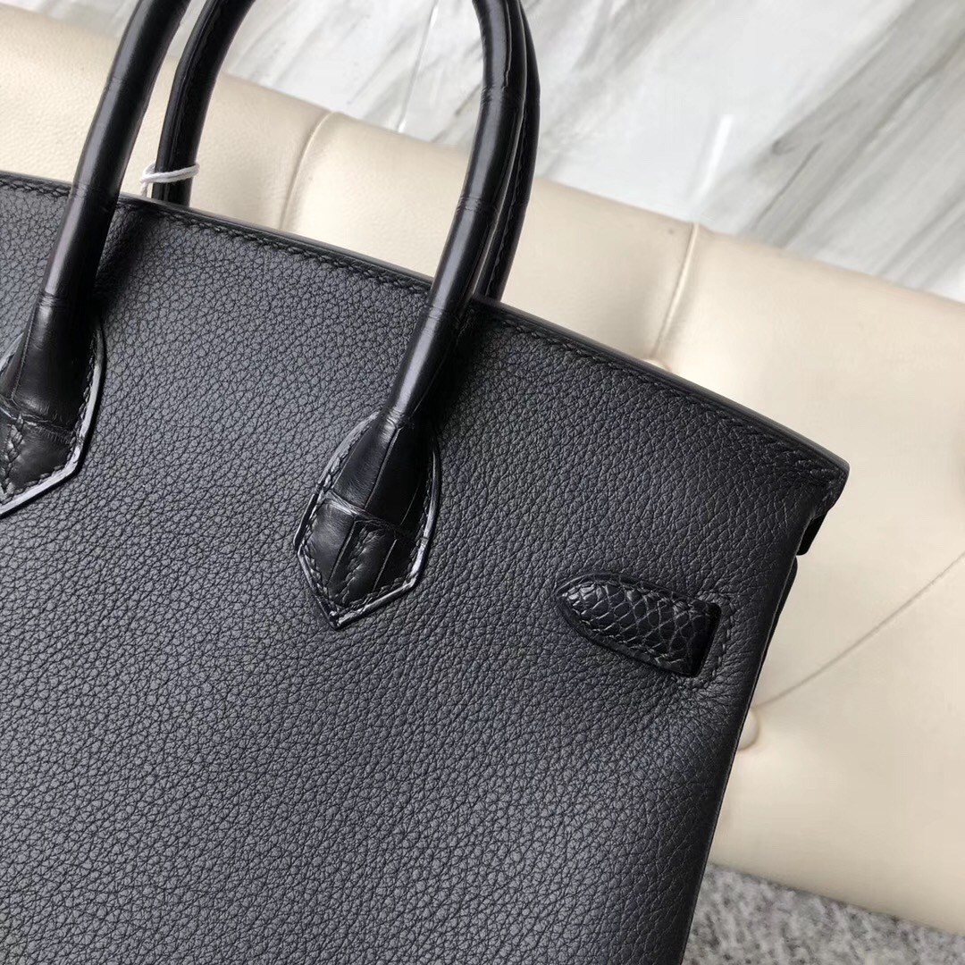 Washington State,USA Hermes Birkin 25cm Touch Togo/alligator crocodile CK89 Noir