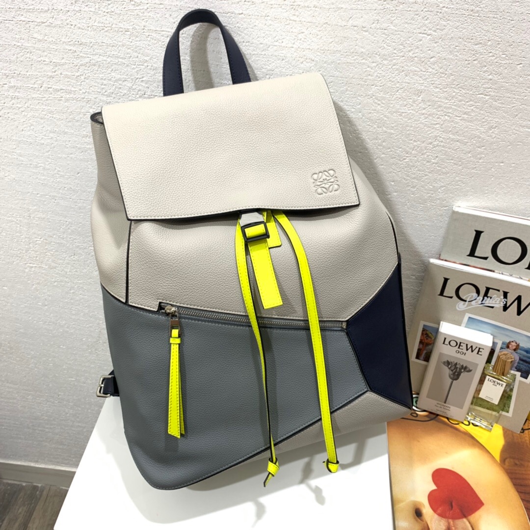 loewe男士雙肩包 幾何雙肩包 LOEWE Puzzle Backpack Grey/Yellow