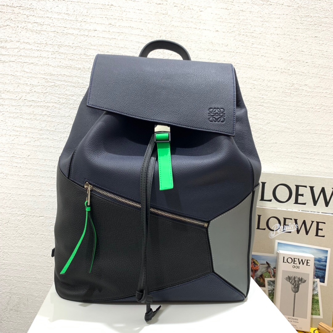 羅意威幾何雙肩包價格及圖片 LOEWE Puzzle Backpack Deep Blue/Green