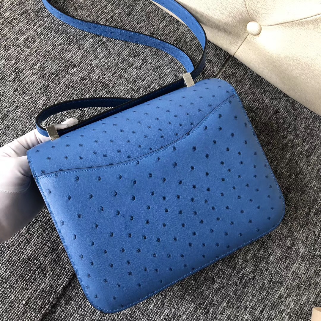 Canada Hermes Constance 24cm 7Q希臘藍 Blue Mykonos Ostrich