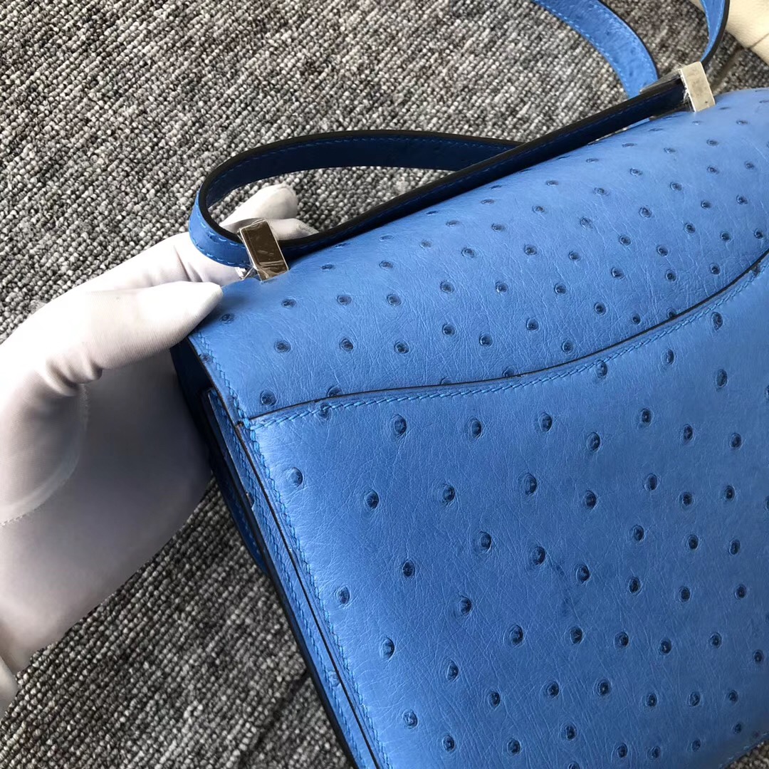 Canada Hermes Constance 24cm 7Q希臘藍 Blue Mykonos Ostrich