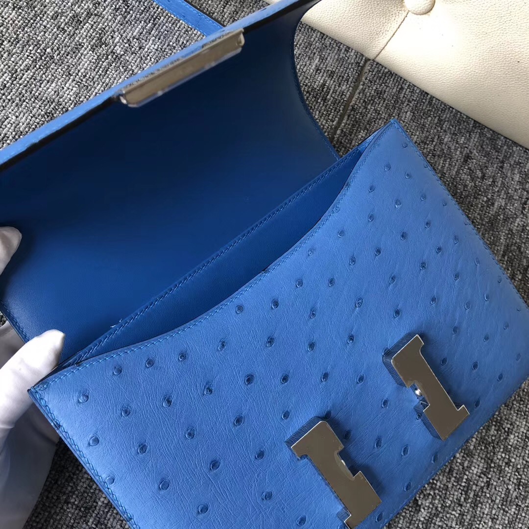 Canada Hermes Constance 24cm 7Q希臘藍 Blue Mykonos Ostrich