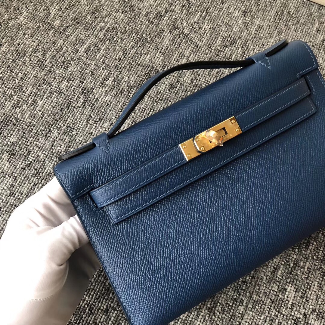 new jersey USA Hermes MiniKelly Pochette 22cm S4深邃藍 Deep Blue