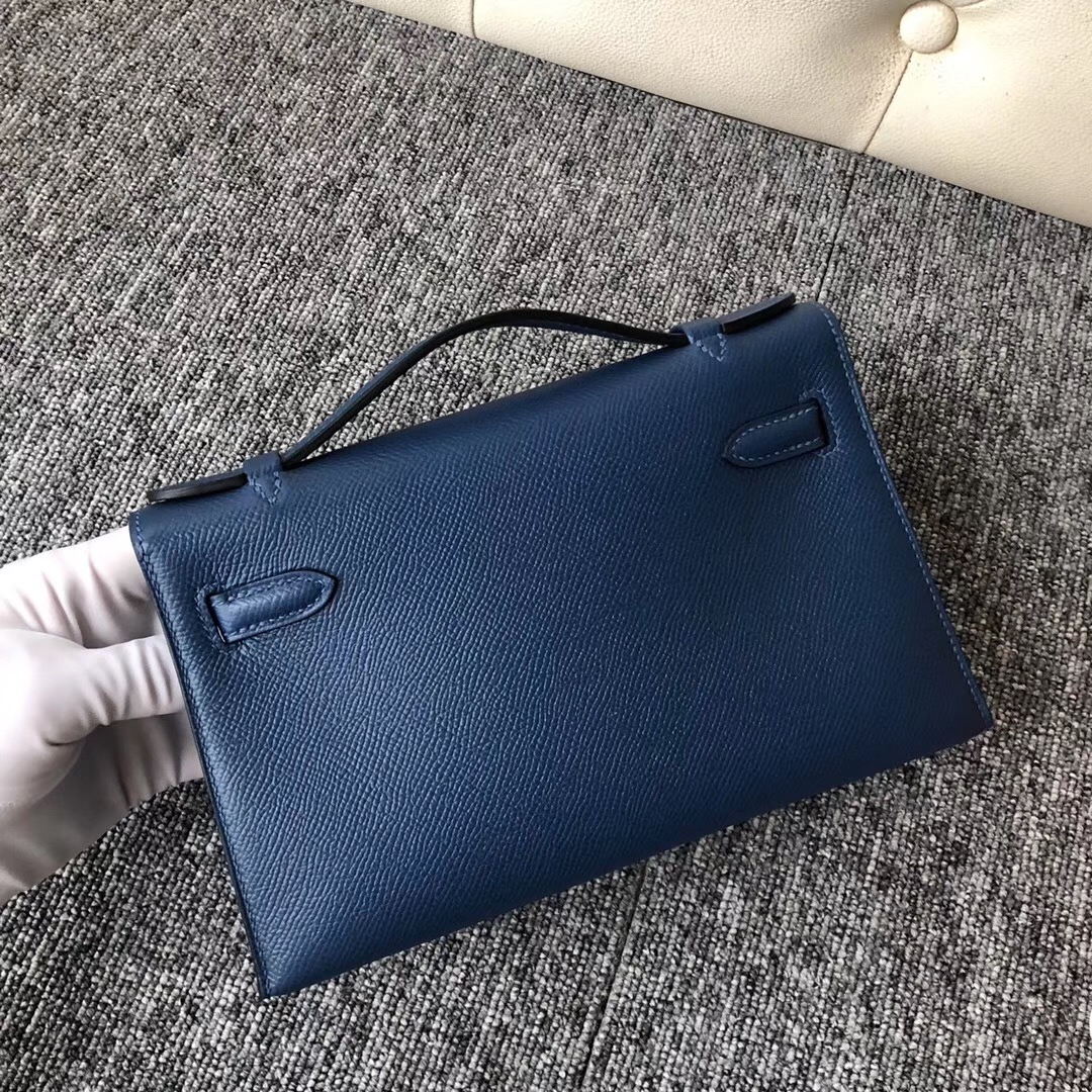 new jersey USA Hermes MiniKelly Pochette 22cm S4深邃藍 Deep Blue