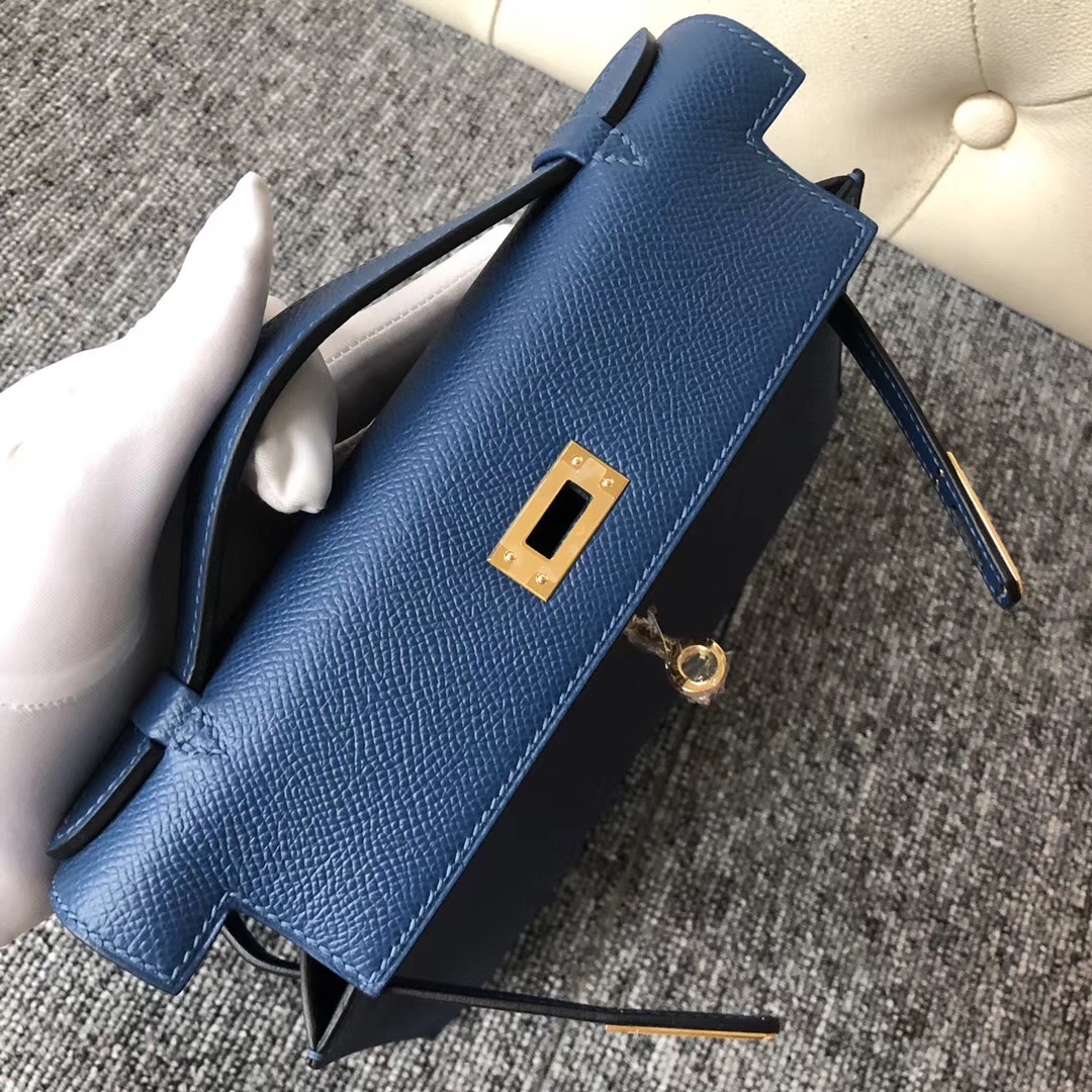 new jersey USA Hermes MiniKelly Pochette 22cm S4深邃藍 Deep Blue