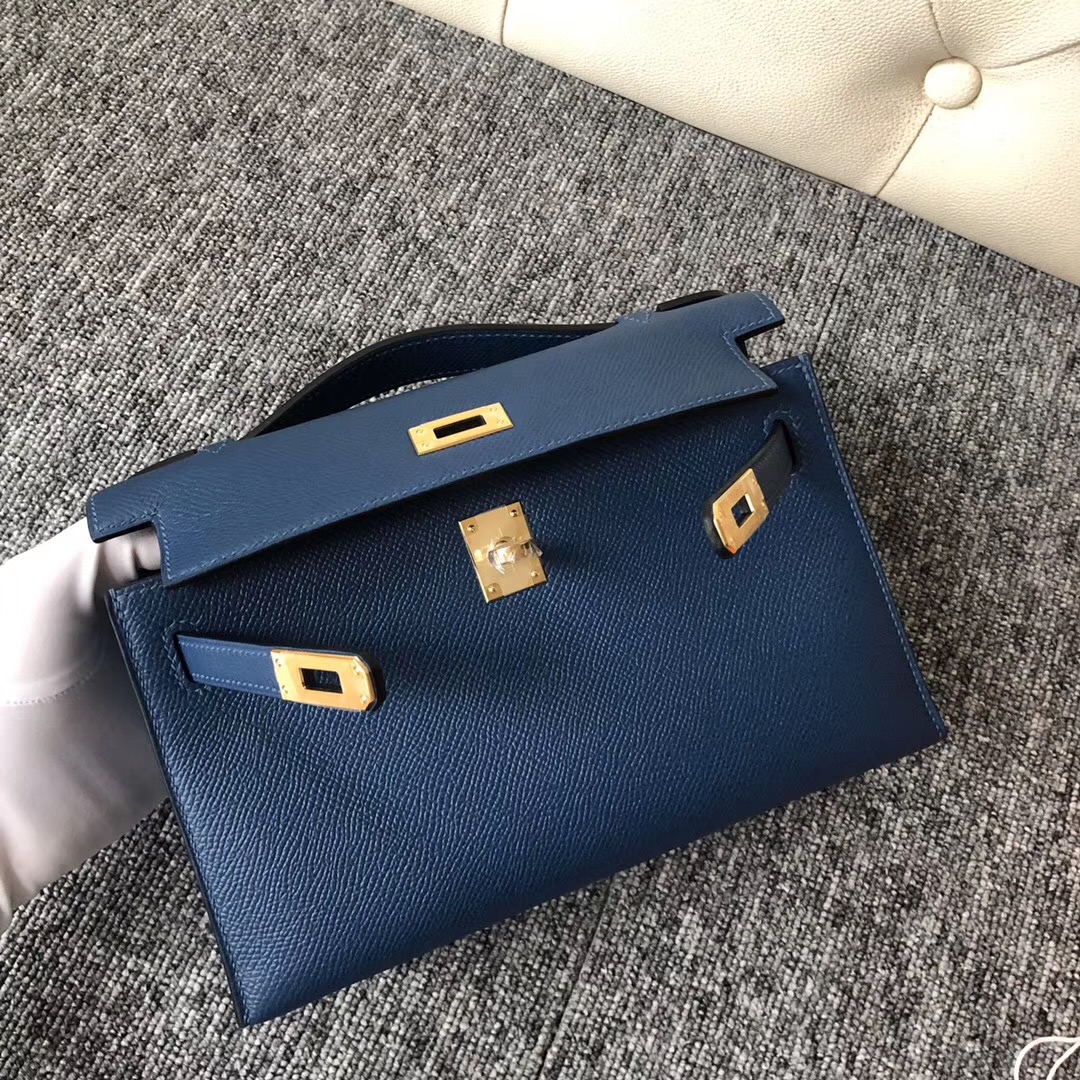 new jersey USA Hermes MiniKelly Pochette 22cm S4深邃藍 Deep Blue