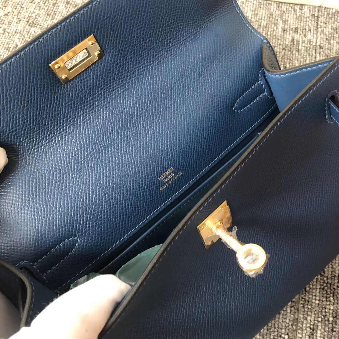 new jersey USA Hermes MiniKelly Pochette 22cm S4深邃藍 Deep Blue