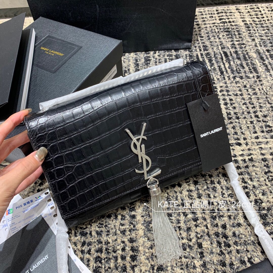 聖羅蘭 YSL 354119 MONOGRAMME SAINT LAURENT 中號流蘇鱷魚紋手袋