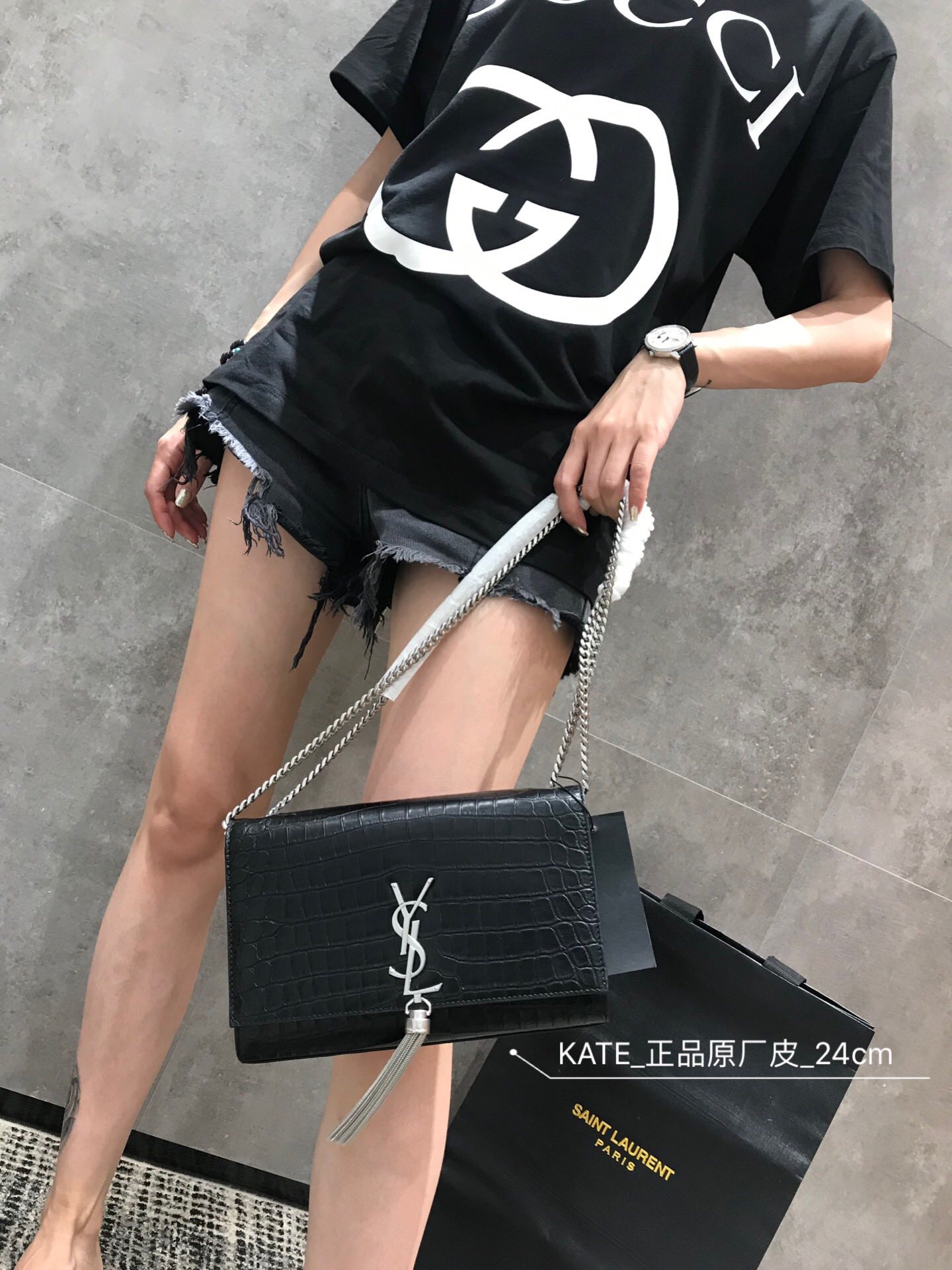 聖羅蘭 YSL 354119 MONOGRAMME SAINT LAURENT 中號流蘇鱷魚紋手袋