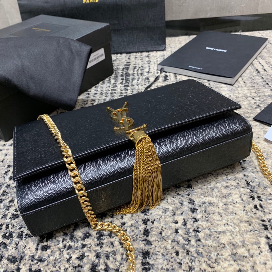 聖羅蘭臺灣官網 YSL 經典中號KATE MONOGRAM黑色流蘇手袋