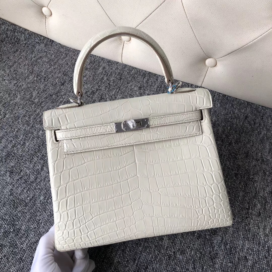 Vancouver Canada Hermes Kelly 25cm 8L奶油白 beton Matte nilo crocodile