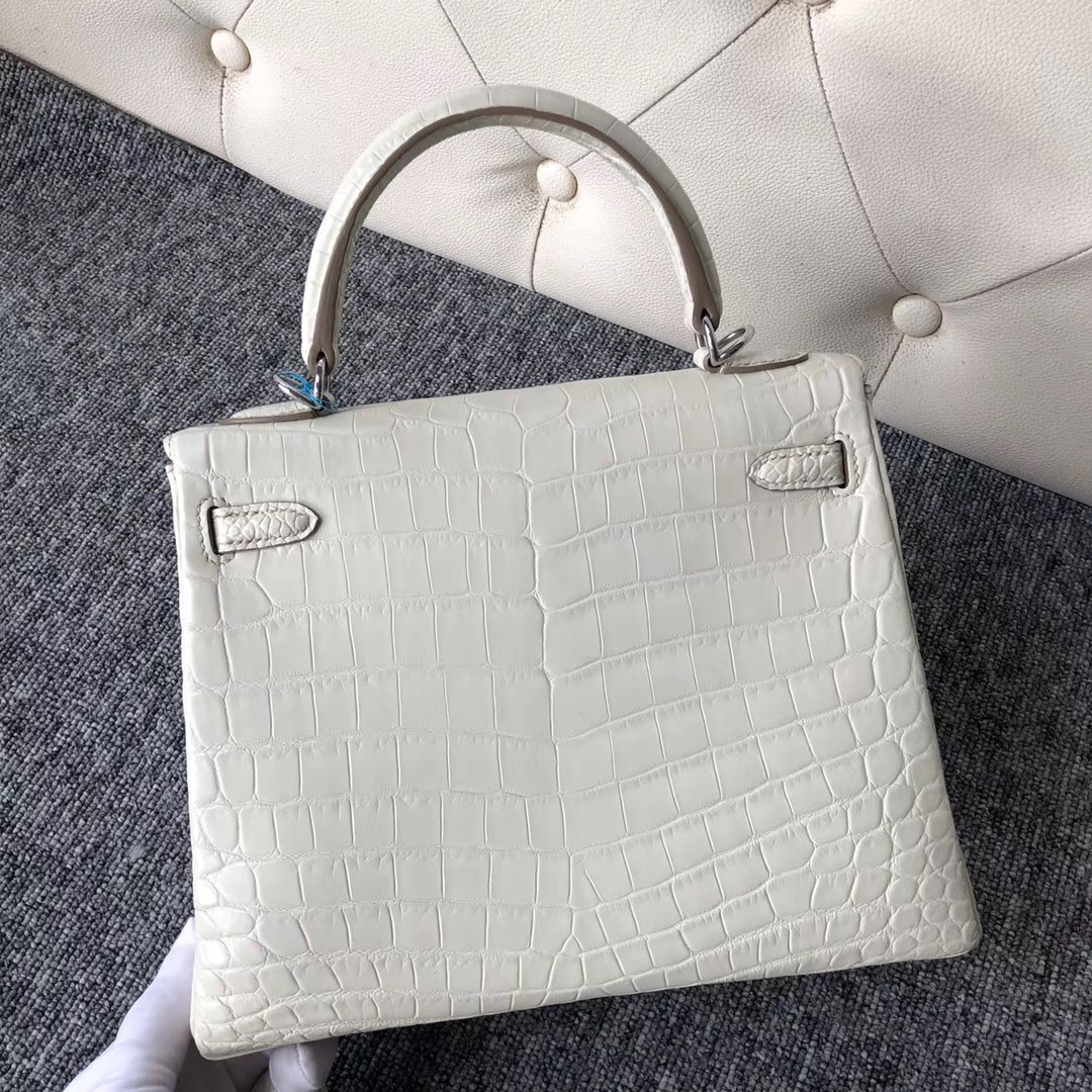 Vancouver Canada Hermes Kelly 25cm 8L奶油白 beton Matte nilo crocodile