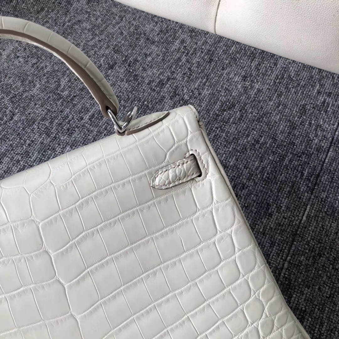 Vancouver Canada Hermes Kelly 25cm 8L奶油白 beton Matte nilo crocodile