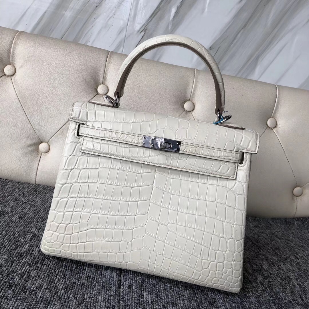 Vancouver Canada Hermes Kelly 25cm 8L奶油白 beton Matte nilo crocodile