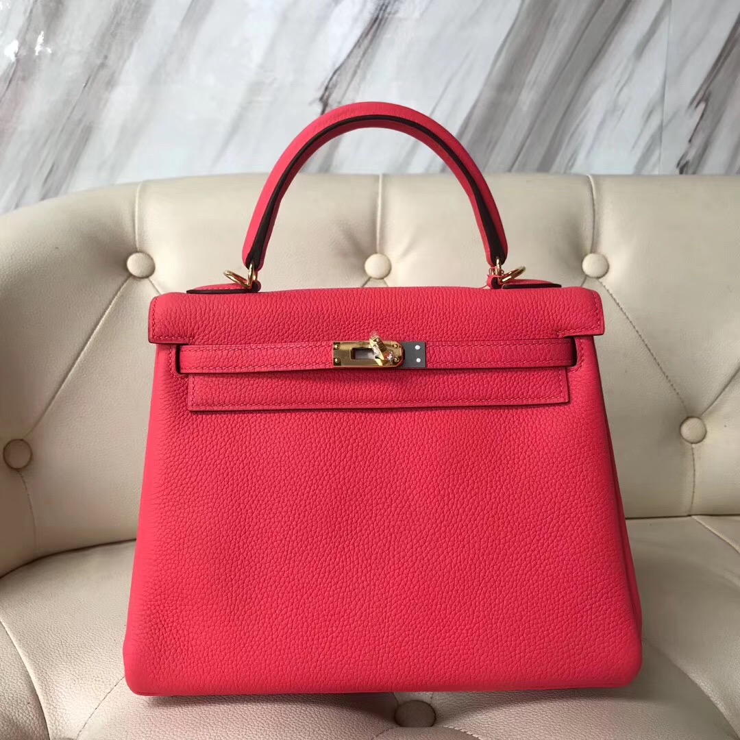 Singapore shilonggang Hermes Kelly 25cm Togo T5蜜桃粉 Rose Jaipur 金扣