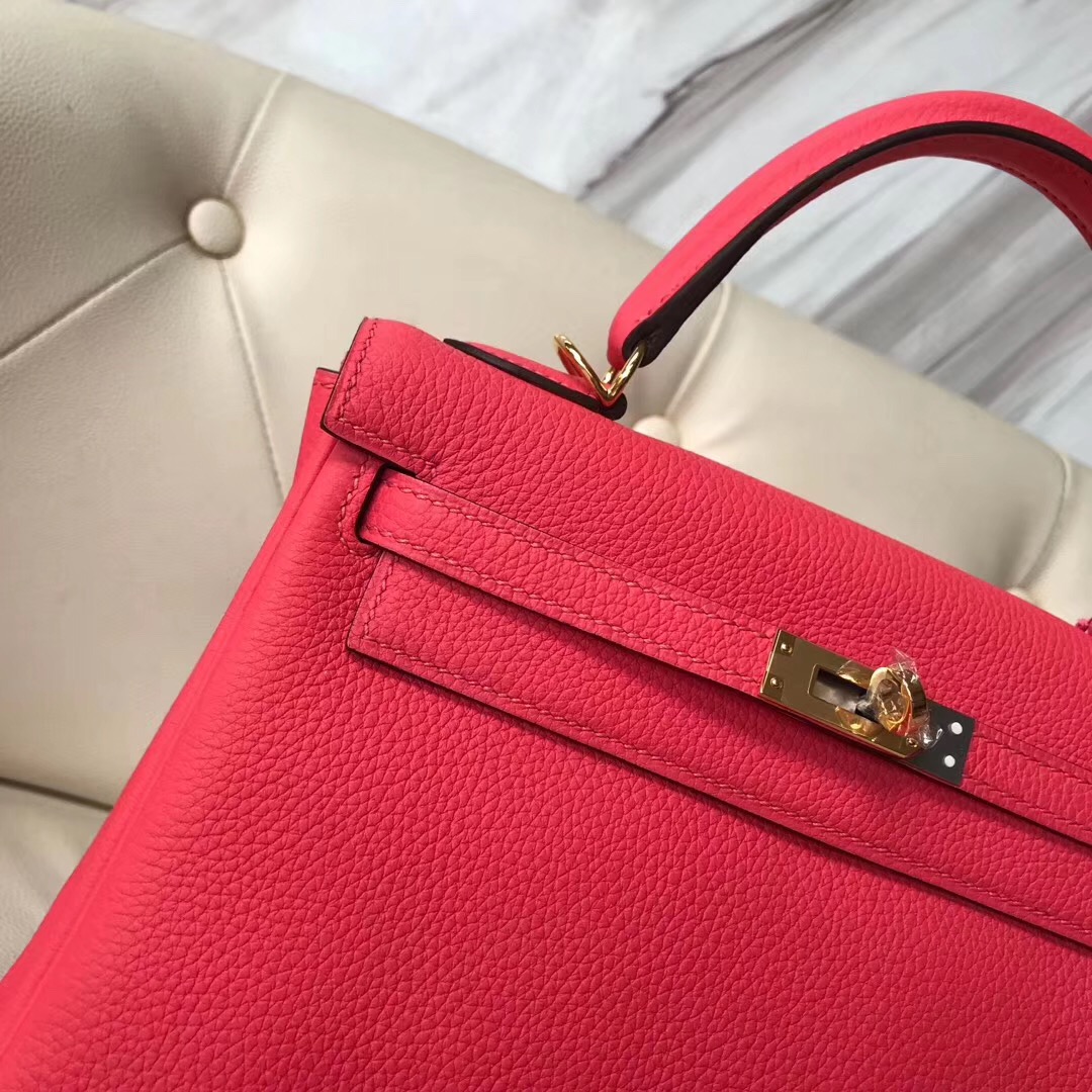 Singapore shilonggang Hermes Kelly 25cm Togo T5蜜桃粉 Rose Jaipur 金扣