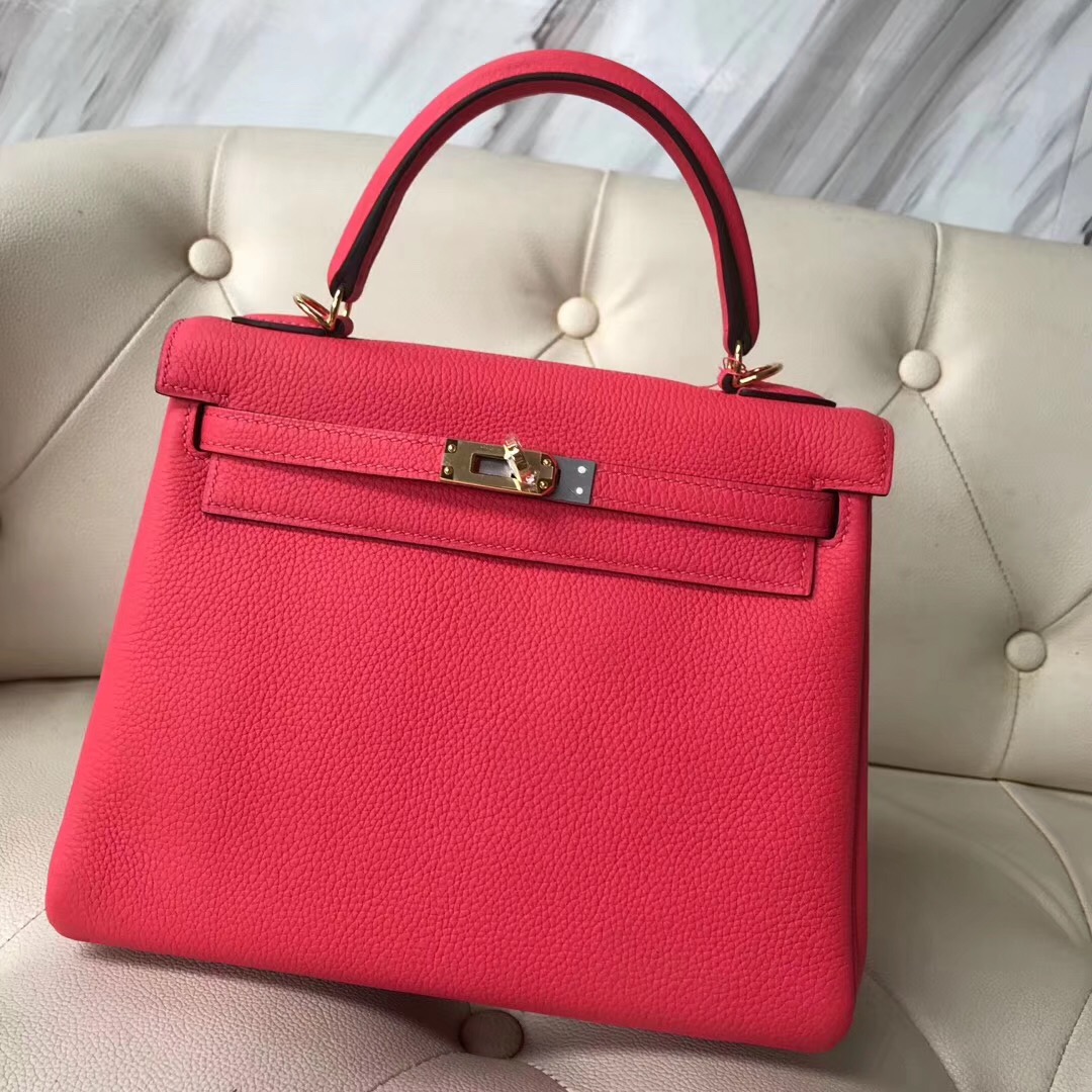 Singapore shilonggang Hermes Kelly 25cm Togo T5蜜桃粉 Rose Jaipur 金扣