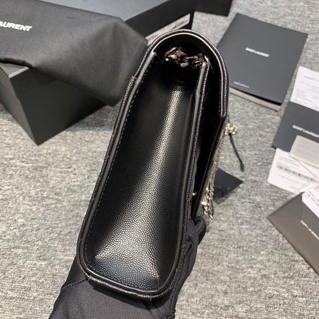 YSL ENVELOPE MEDIUM BAG 中號絎縫織紋黑色皮革信封包