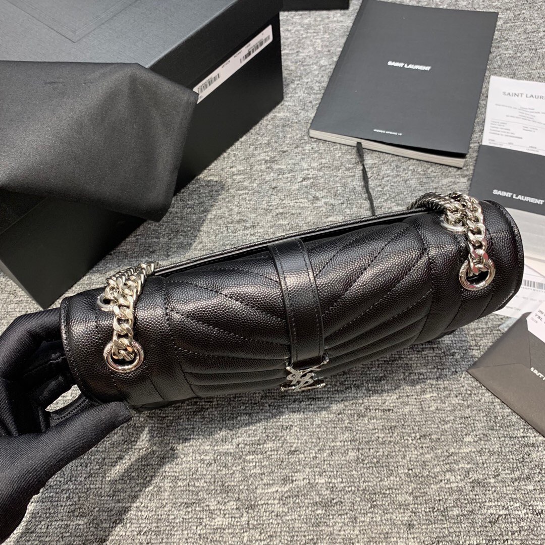 YSL ENVELOPE MEDIUM BAG 中號絎縫織紋黑色皮革信封包