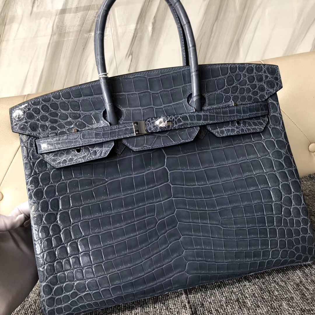 臺灣臺中市愛馬仕鉑金包 Hermes Birkin 35cm 尼羅鱷 CK75牛仔藍 Blue Jean