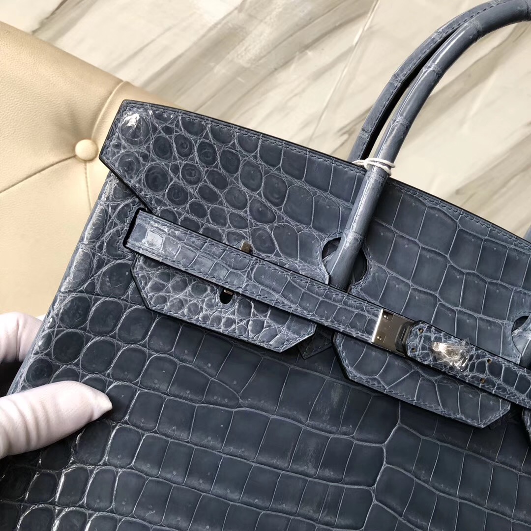 臺灣臺中市愛馬仕鉑金包 Hermes Birkin 35cm 尼羅鱷 CK75牛仔藍 Blue Jean