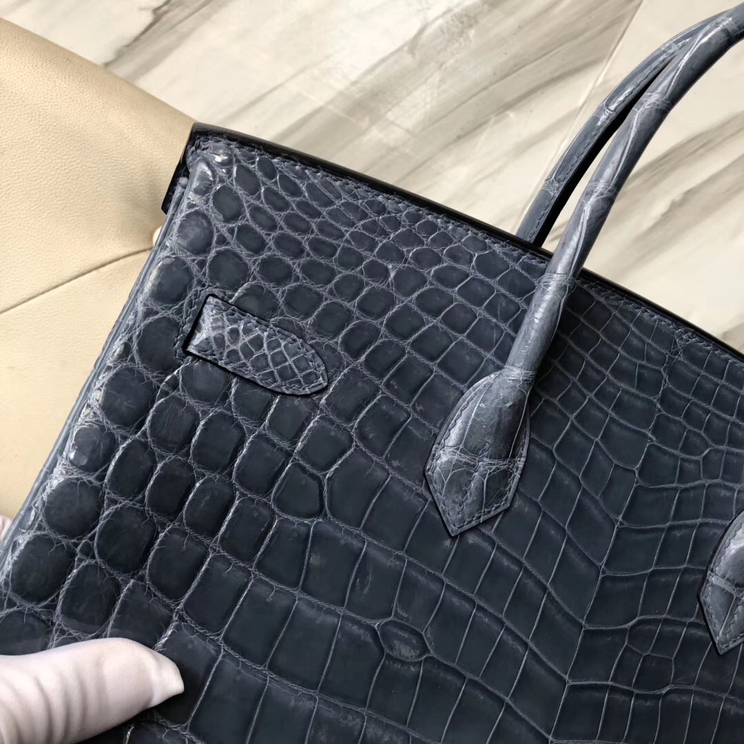 臺灣臺中市愛馬仕鉑金包 Hermes Birkin 35cm 尼羅鱷 CK75牛仔藍 Blue Jean