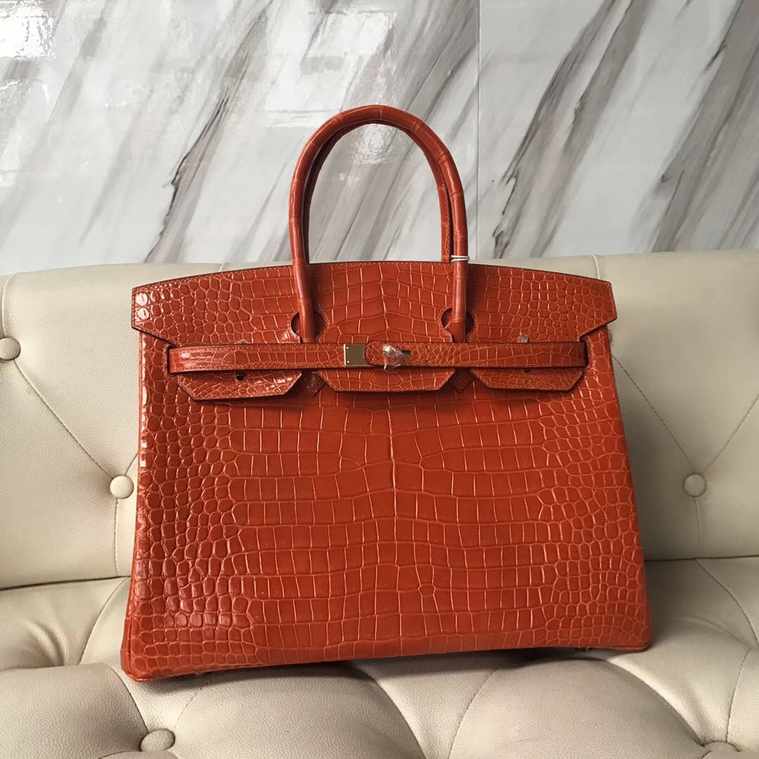 Hong Kong Hermes Birkin 35cm 8V罌粟橙 Orange Poppy 禦用原裝HCP灣鱷