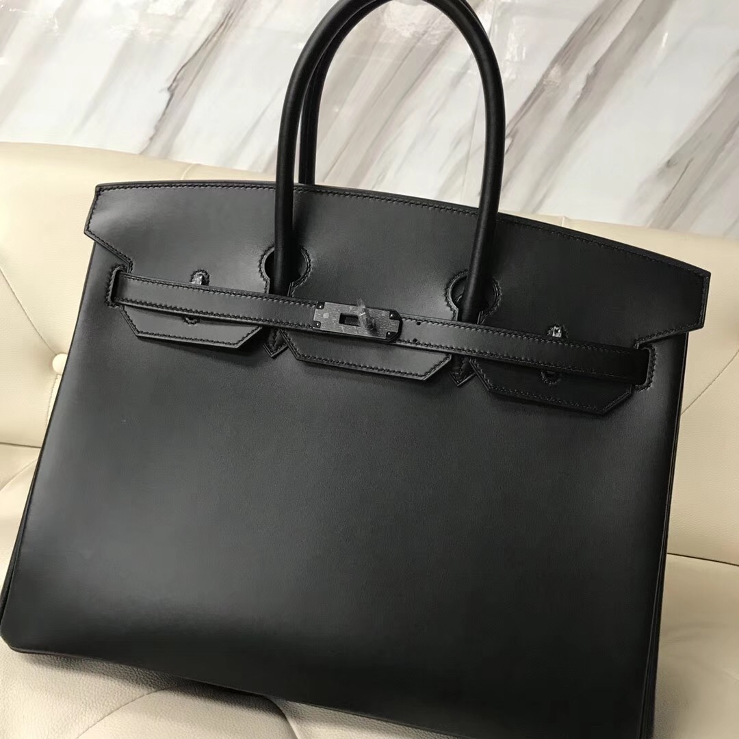 愛馬仕限量版鉑金包官網價格 Hermes Birkin 35cm So black Box CK89黑色 黑扣