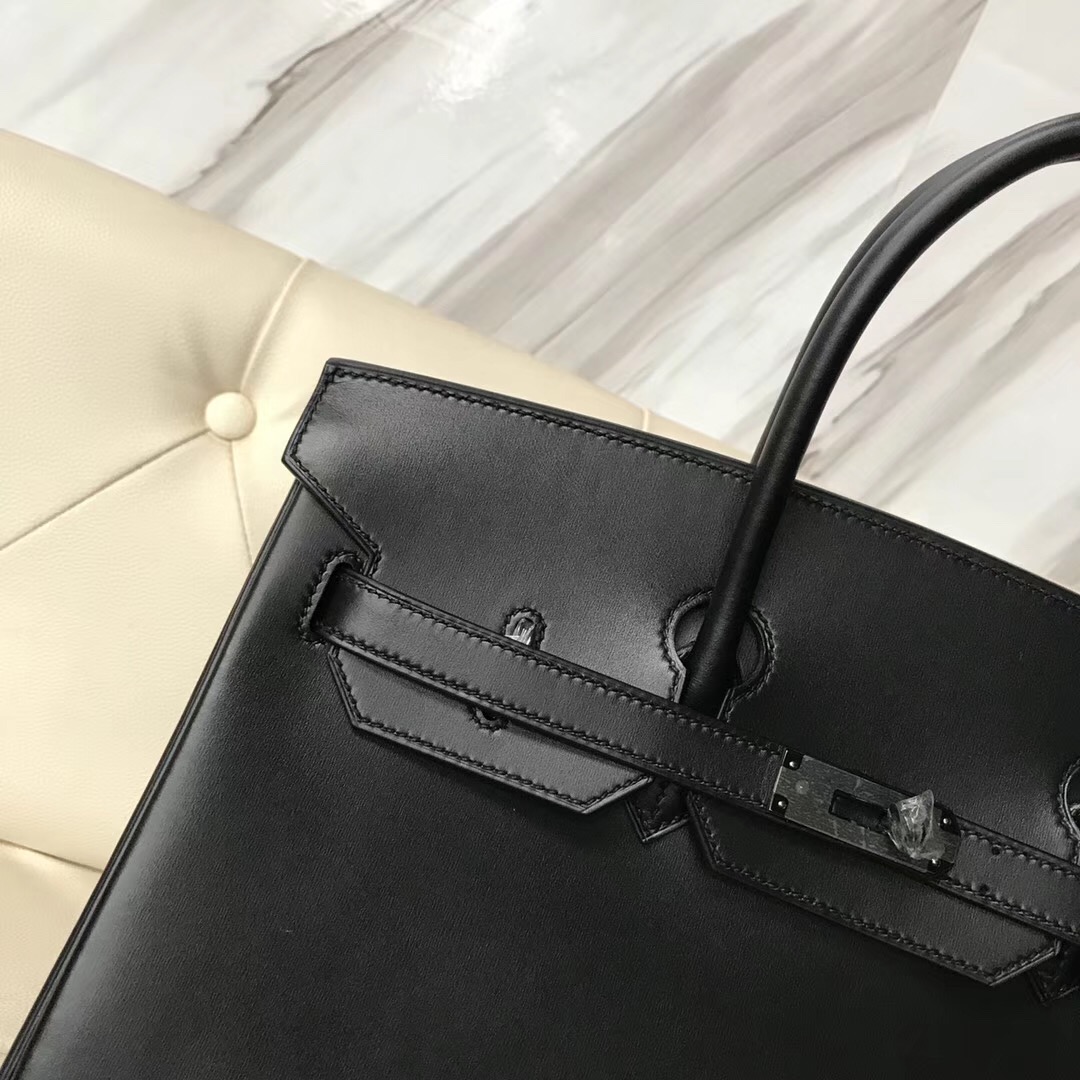 愛馬仕限量版鉑金包官網價格 Hermes Birkin 35cm So black Box CK89黑色 黑扣