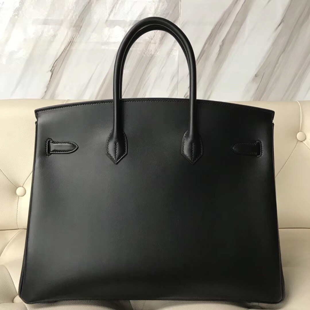 愛馬仕限量版鉑金包官網價格 Hermes Birkin 35cm So black Box CK89黑色 黑扣