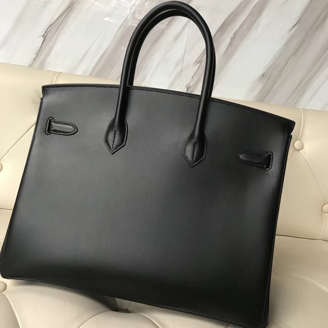 愛馬仕限量版鉑金包官網價格 Hermes Birkin 35cm So black Box CK89黑色 黑扣