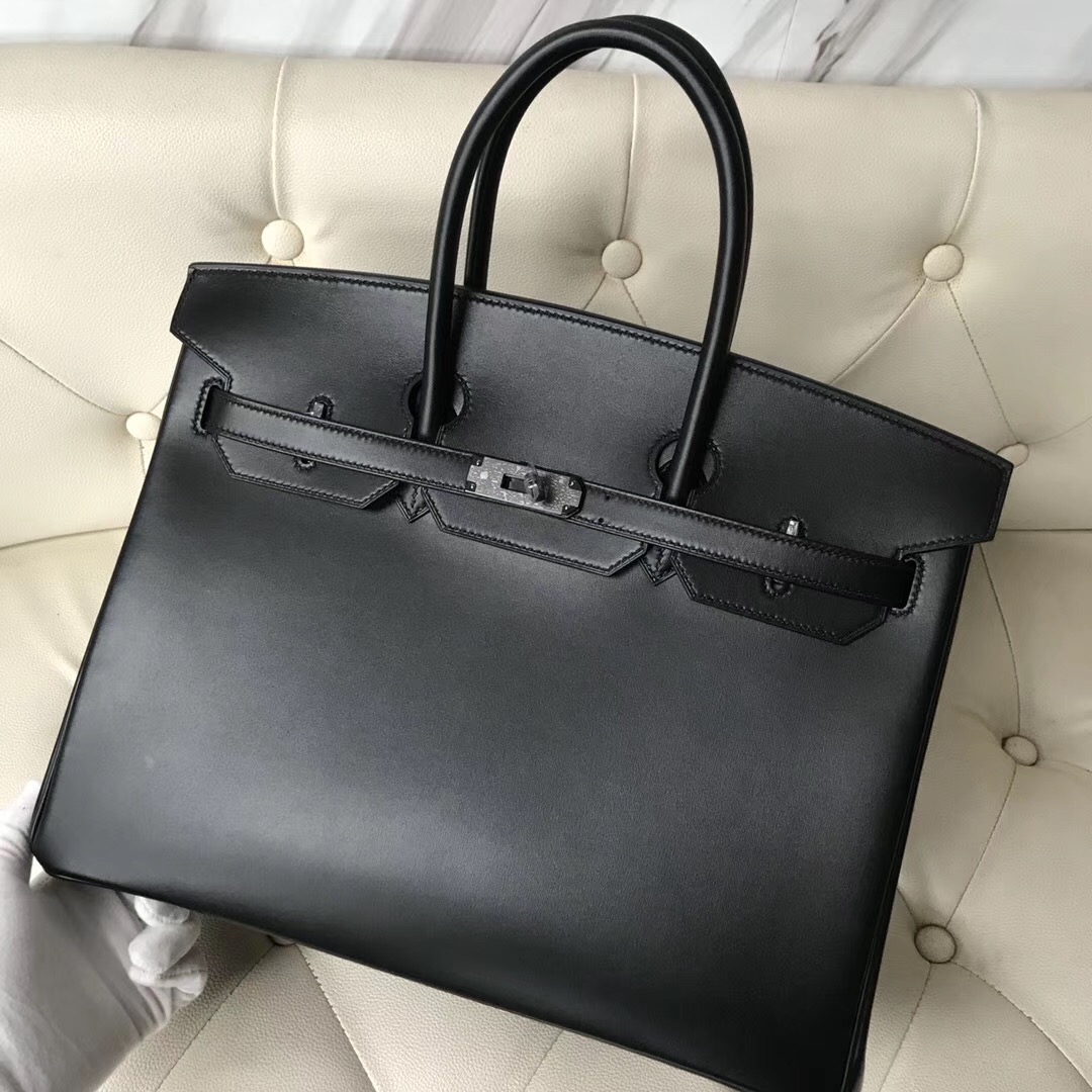 愛馬仕限量版鉑金包官網價格 Hermes Birkin 35cm So black Box CK89黑色 黑扣