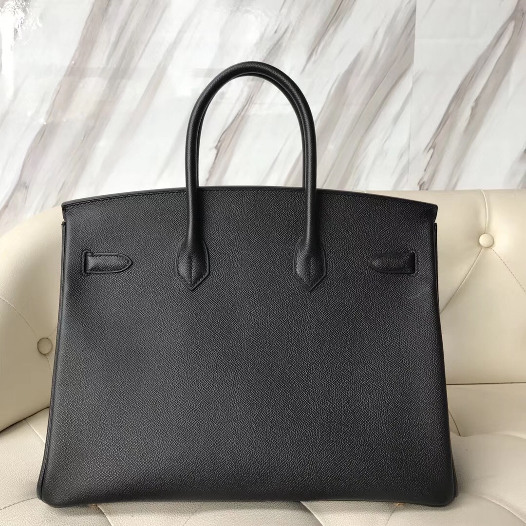 Hong Kong Hermes Birkin 35cm Epsom CK89黑色/Q5國旗紅Rouge Casaque