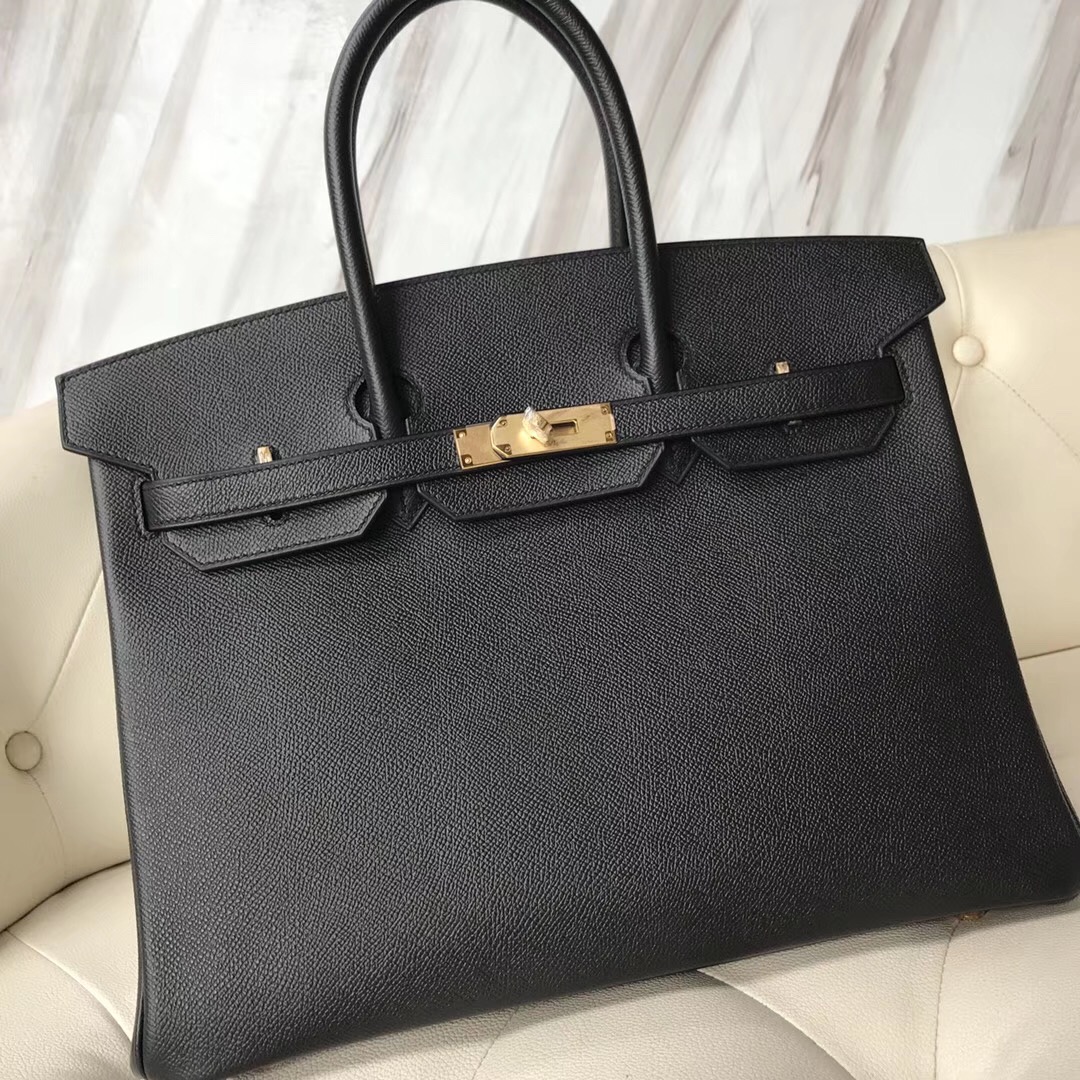 Hong Kong Hermes Birkin 35cm Epsom CK89黑色/Q5國旗紅Rouge Casaque