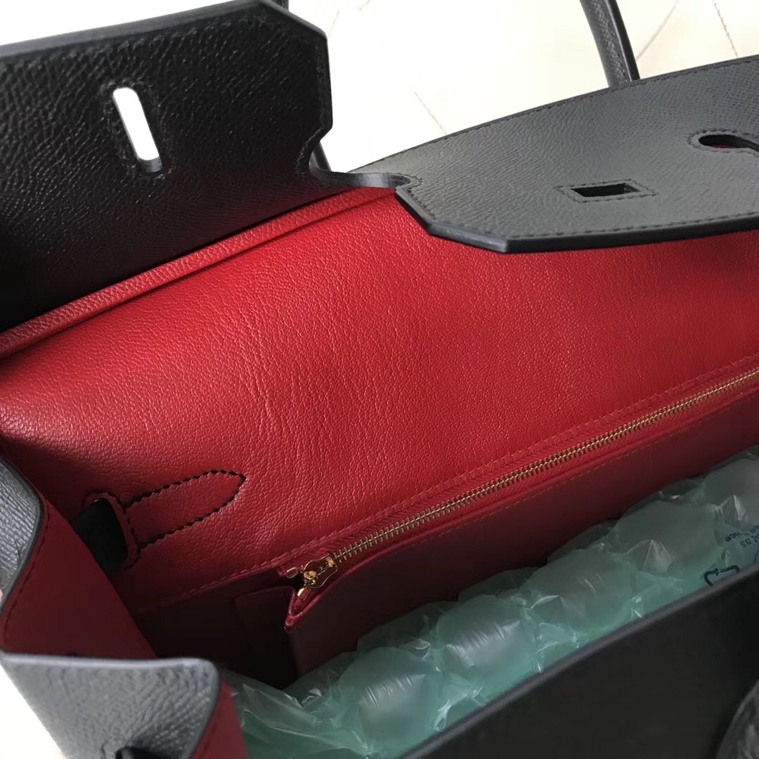 Hong Kong Hermes Birkin 35cm Epsom CK89黑色/Q5國旗紅Rouge Casaque