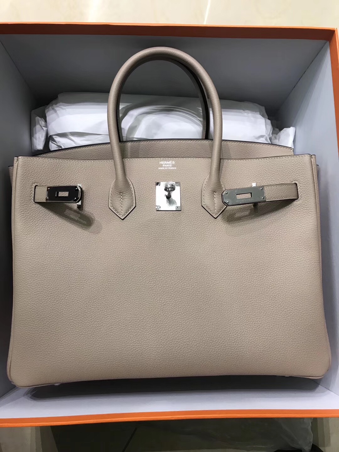 愛馬仕加拿大官網 Hermes Birkin 35cm S2風衣灰 Trench Togo 小牛皮 銀扣