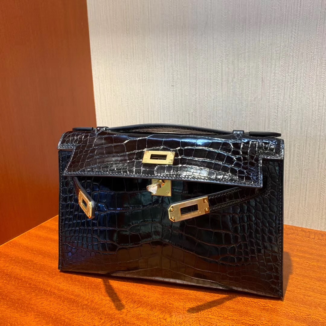 香港九龍半島愛馬仕定制價格 Hermes Mini Kelly pochette 22cm 亮面方塊 美洲鱷