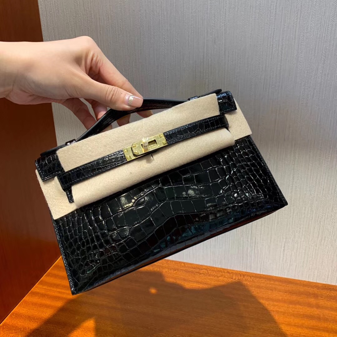 香港九龍半島愛馬仕定制價格 Hermes Mini Kelly pochette 22cm 亮面方塊 美洲鱷