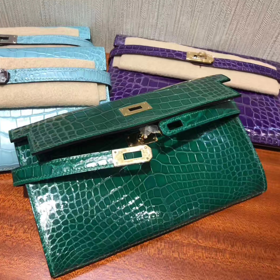 深水埗區 愛馬仕凱莉錢夾 Hermes Kelly Wallet 6Q翡翠綠 Vert emeraude 美洲鱷