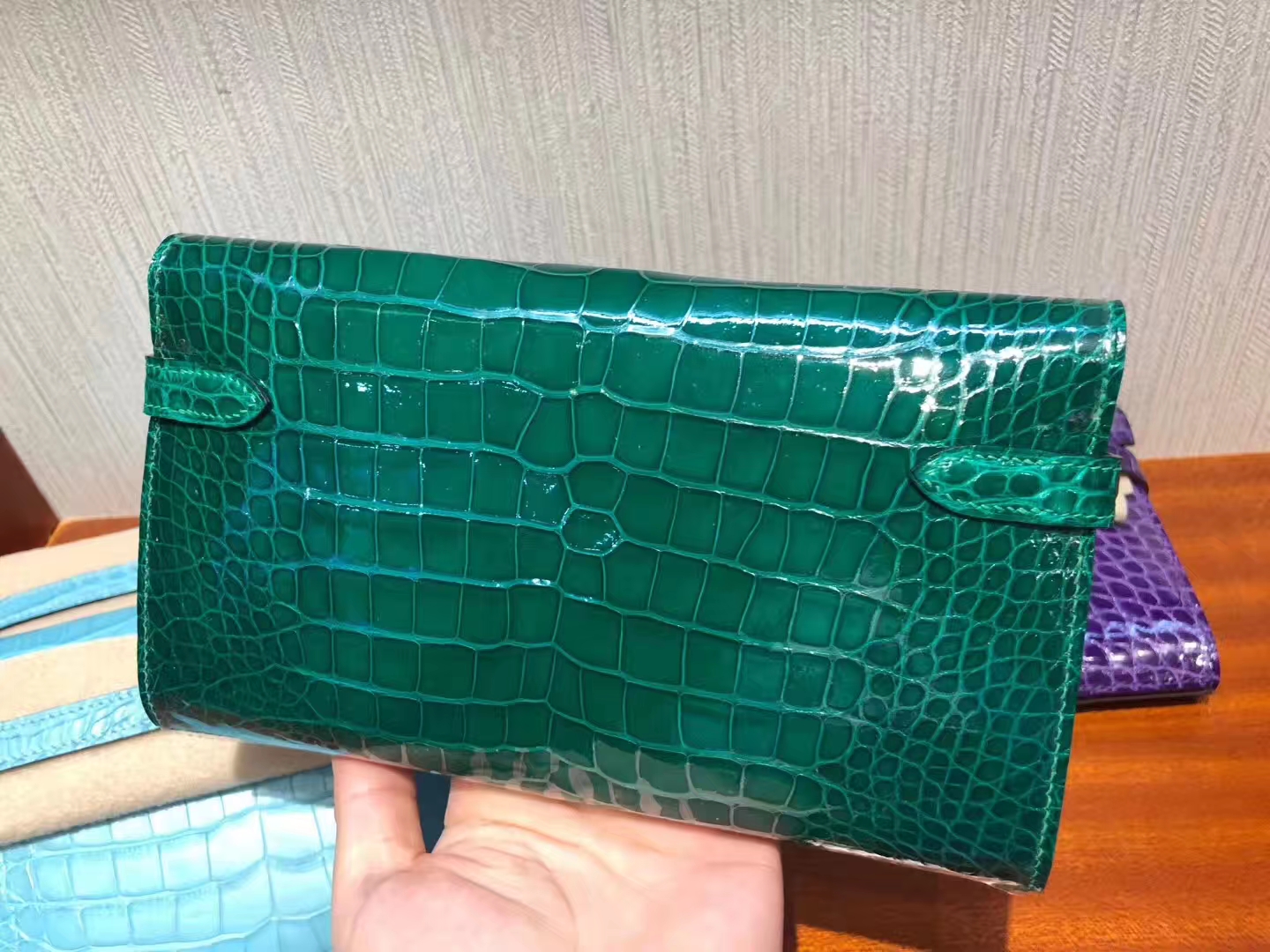 深水埗區 愛馬仕凱莉錢夾 Hermes Kelly Wallet 6Q翡翠綠 Vert emeraude 美洲鱷