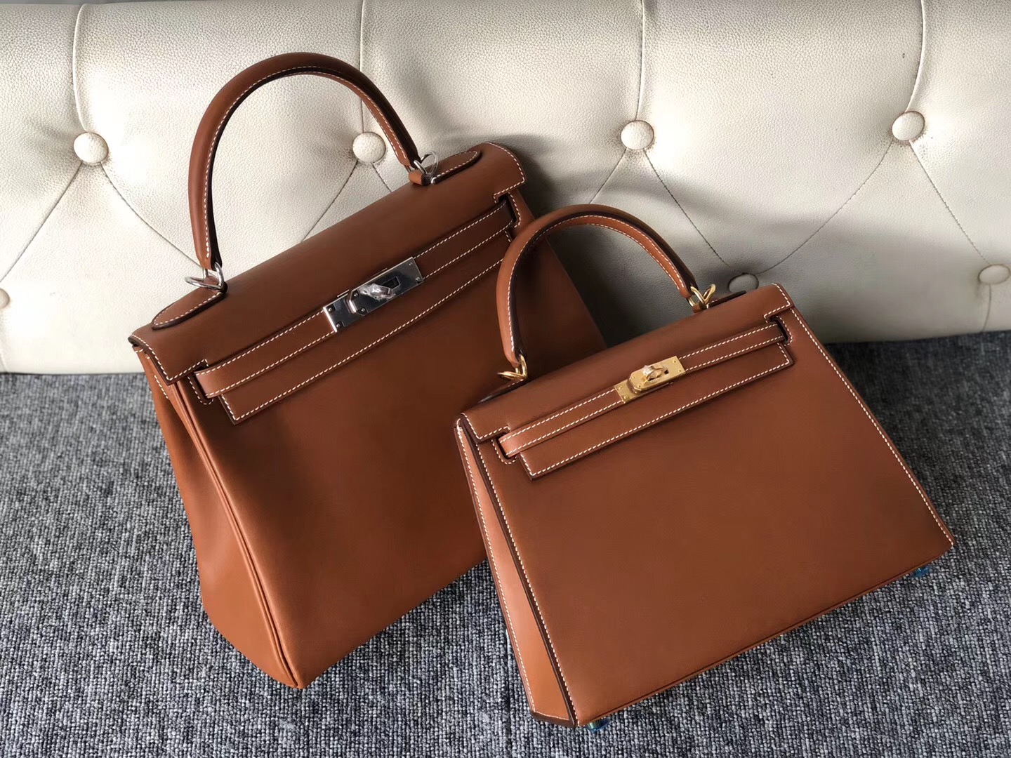 愛馬仕官網包包 Hermes Kelly 28cm Barenia Natural 馬鞍皮 CK37金棕色 Gold